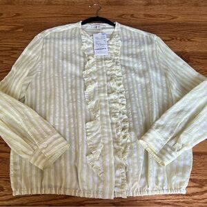 $590 Dorothee Schumacher Blouse Womens Size 4 (L) Yellow Striped Ruffle NEW NWT
